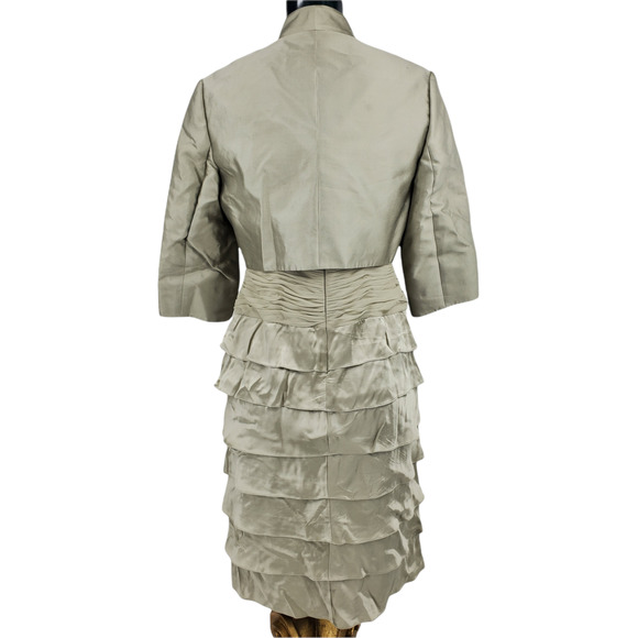 ADRIANNA PAPPEL Satin Champagne Formal Shutter Pleaded Midi Jacket Dress 10 1333 - Picture 2 of 12